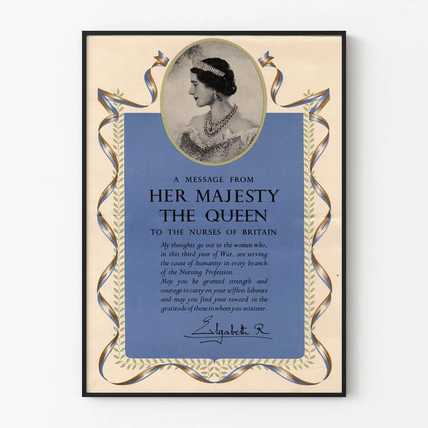 Vintage poster: Queen Elizabeth's message to British nurses