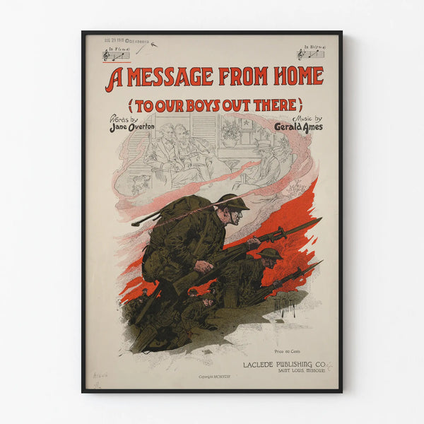 Vintage military poster A Message From Home - Retro wall decoration war 1918