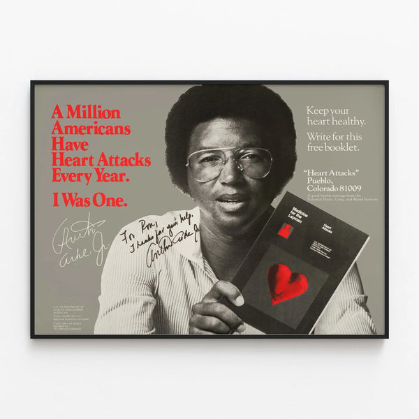 Vintage poster raising awareness of heart diseases - A million Americans have heart attacks — framed artwork on a wall