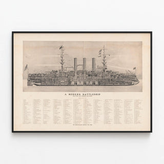 Decorative Poster of Modern Battleship with Numbered Detail — framed artwork on a wall