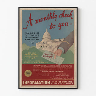 Vintage Social Security Poster - Monthly Check at Age 65