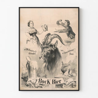Vintage poster of Bock Beer with goat and Bavarian characters
