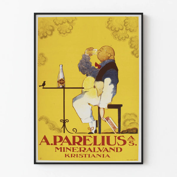 Vintage poster A. Parelius Mineralvand Kristiania for wall decoration