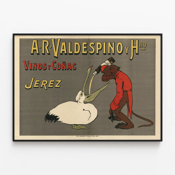 Vintage Poster A.R. Valdespino Wines and Cognac in Jerez — framed artwork on a wall