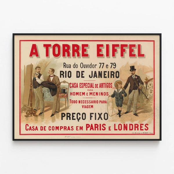 Vintage Poster of the Eiffel Tower - Elegant Wall Decoration Rio de Janeiro — framed artwork on a wall