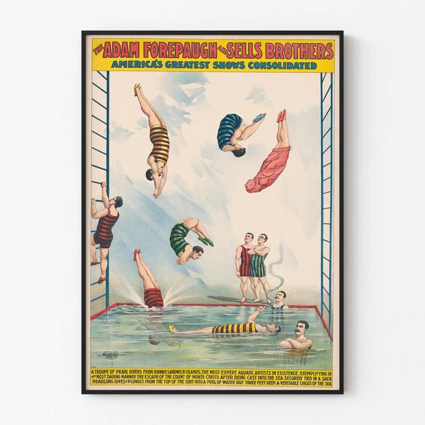 Vintage poster of aquatic show Adam Forepaugh and Sells Brothers