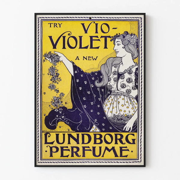 Vintage poster of violet perfume, elegant wall decoration