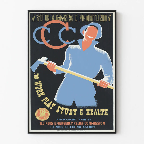 Vintage poster A Young Man's Opportunity - Inspiring wall decoration on work and health