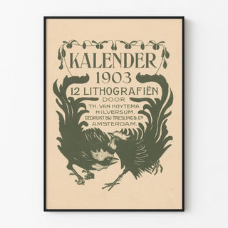 Lithographic calendar poster 1903 with hen motif