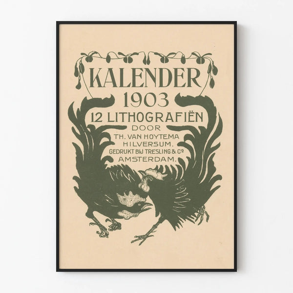 Lithographic calendar poster 1903 with hen motif