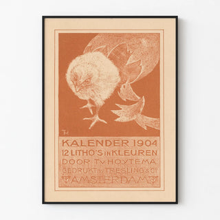 Vintage calendar poster 1904 with chick lithograph orange