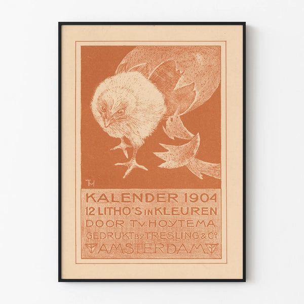 Vintage calendar poster 1904 with chick lithograph orange