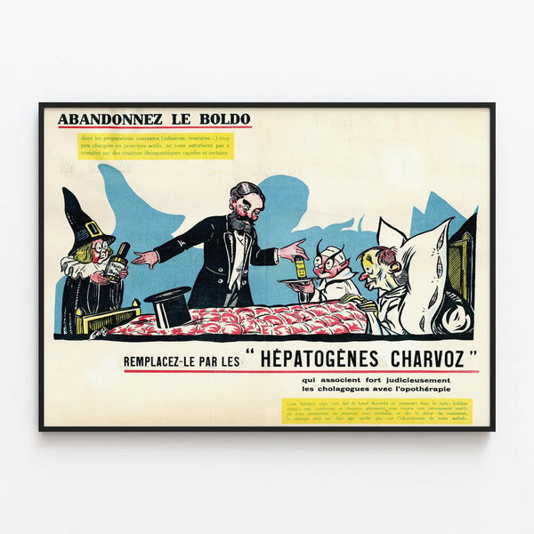 Vintage Poster Abandon the Boldo - Retro Wall Decoration Artem Legrand — framed artwork on a wall