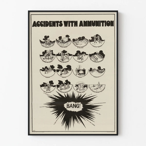 Vintage poster of accidents with ammunition - Original wall decoration