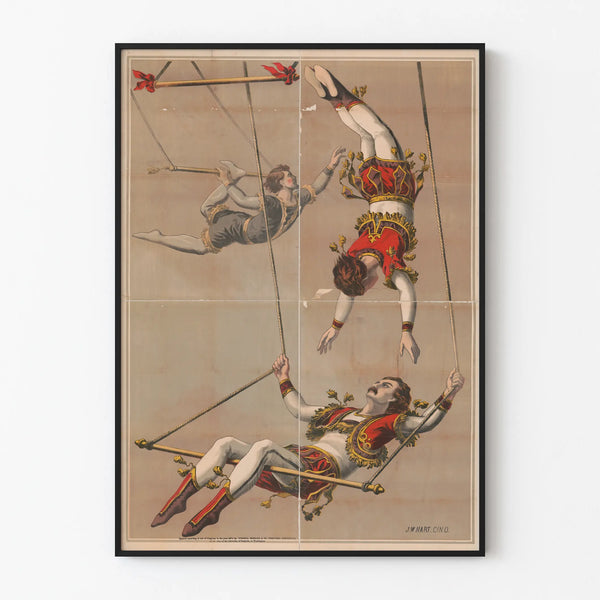 Vintage Poster of Acrobat Act Trio of Trapeze