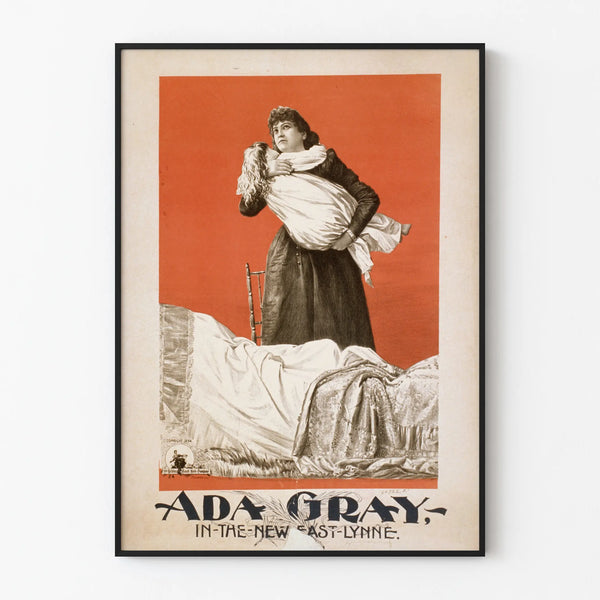 Vintage Ada Gray Poster, Dramatic Wall Decoration