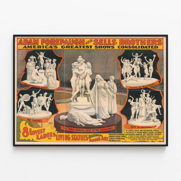Vintage Poster 8 Lovely Ladies in Living Statues - Artistic Wall Decoration — framed artwork on a wall