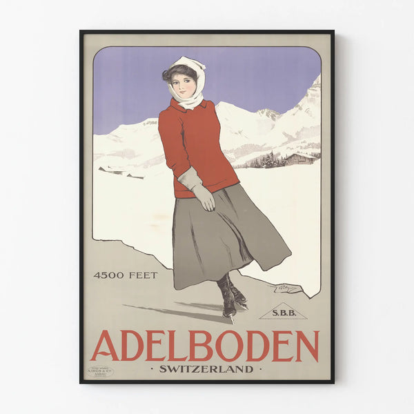 Vintage poster Adlerboden Switzerland - Mountain ice skater