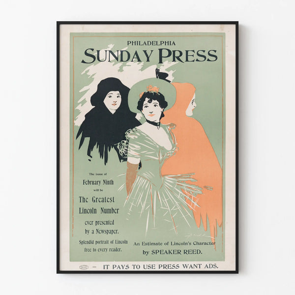 Vintage Poster Philadelphia Sunday Press 1896