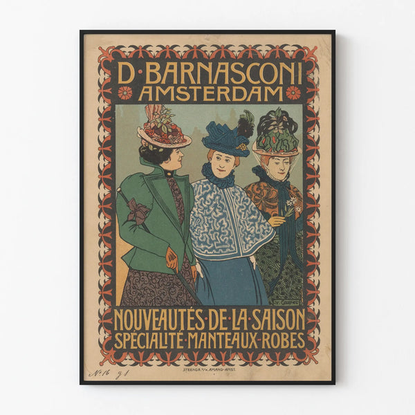 Vintage poster for wall decoration clothing store D. Barnasconi Amsterdam