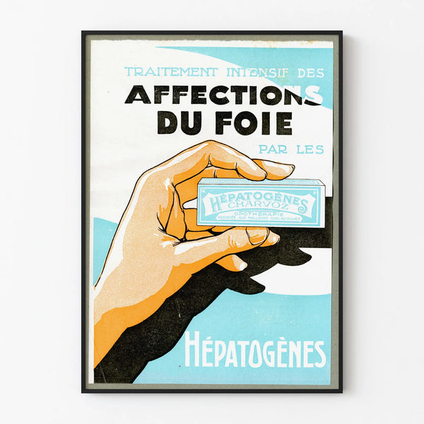 Vintage poster on intensive treatment of liver conditions by Hepatogens