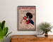 Vintage Brittany – La Baule‑les‑Pins poster framed above a wooden dresser between plants.