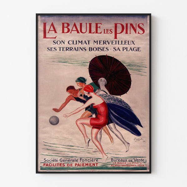 Vintage Brittany – La Baule‑les‑Pins poster in a thin frame on a light wall.