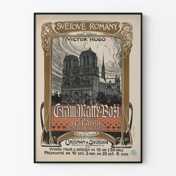 Vintage poster of Czech bookstore Notre-Dame de Paris