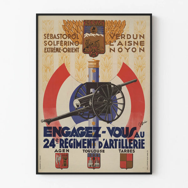 Vintage wall decoration recruiting poster of the 24th Artillery Regiment