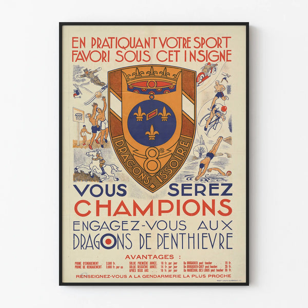 Military Recruitment Poster of the 8th Dragoons Isssoire - Vintage Sports Wall Decoration
