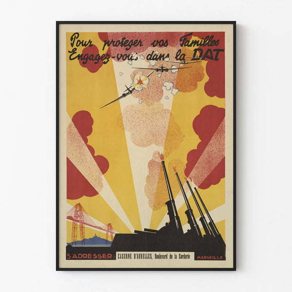 Vintage recruitment poster for air defense military service DAT Vichy