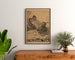 Historic poster – L’Alcool tue – Eugène Burnand, framed above a wooden sideboard, between plants.