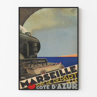 Vintage Marseille – Côte d’Azur – Roger Broders poster, displayed in a slim frame on a light wall.