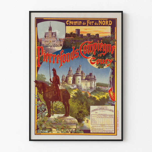 Vintage poster of the Nord railway line Pierrefonds Compiègne Coucy