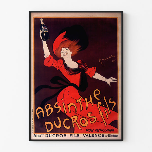 Vintage advertising poster Absinthe Ducros, displayed in a slim frame on a light wall.