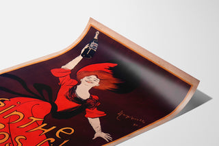 Vintage advertising poster Absinthe Ducros, displayed on a curved sheet, perspective view.