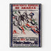 Vintage Heinlein chandeliers advertising poster, framed in a thin frame on a light wall.