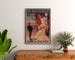 Vintage La Barroise advertisement, framed above a wooden dresser between plants.