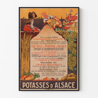 Vintage Potasses d’Alsace advertising poster, displayed in a slim frame on a light wall.