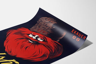 Vintage advertising poster Relskyr - 1° Kumel, displayed on a curved sheet, perspective view.