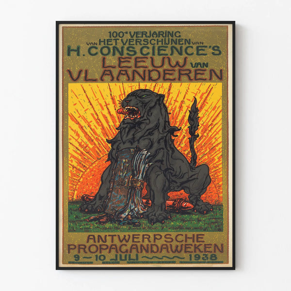 Vintage poster celebrating the centenary of 'De Leeuw van Vlaanderen' by H. Conscience