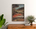 Vintage tourist poster – Saint-Honoré-les-Bains, PLM, framed above a wooden dresser, between plants.