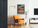 Vintage tourist poster – Saint-Honoré-les-Bains, PLM, framed in a living room with an orange armchair and a floor lamp.