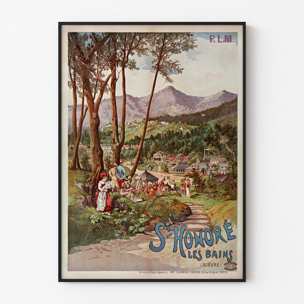 Vintage tourist poster – Saint-Honoré-les-Bains, Tanconville, displayed in a thin frame on a light wall.