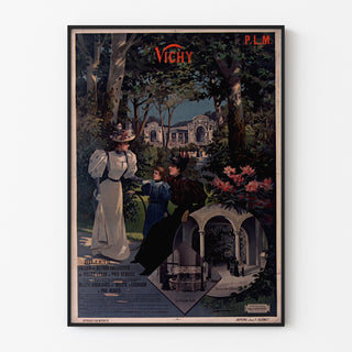 Vintage travel poster – Vichy, PLM, shown in a slim frame on a light wall.