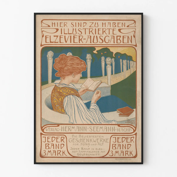 Vintage Poster Illustration of Reading Hermann Seemann
