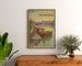 Vintage poster Aix‑les‑Bains, PLM, framed above a wooden dresser, flanked by plants.