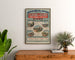 Vintage Auvergne poster, PLM excursions, framed above a wooden dresser, between plants.