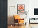 Vintage poster Beef Chocolat, chocolaterie de la Drôme, framed in a living room with an orange armchair and a floor lamp.