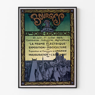 Vintage Bourges Fair-Exhibition poster, shown in a slim frame on a light wall.